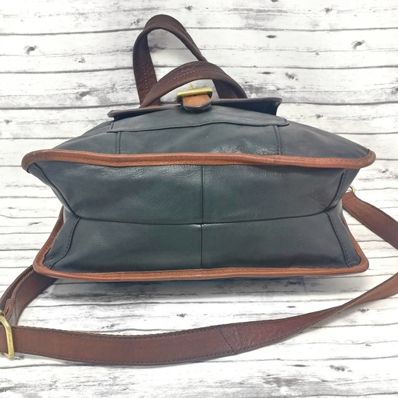 FOSSIL-Black & Brown Pebbled Leather Messenger Bag - Picture 5 of 7